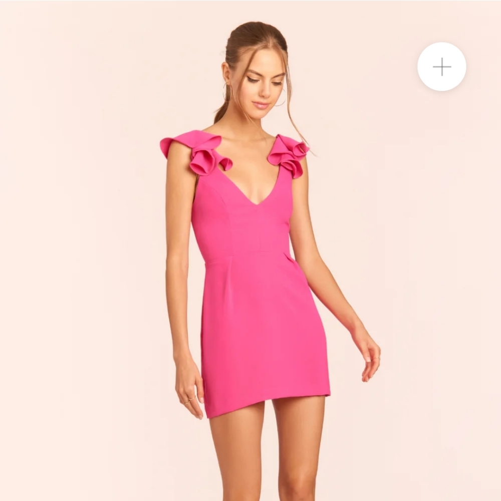 Amanda Uprichard barbie hot pink Gimlet ruffle sleeve cut out back mini dress - Picture 13 of 13